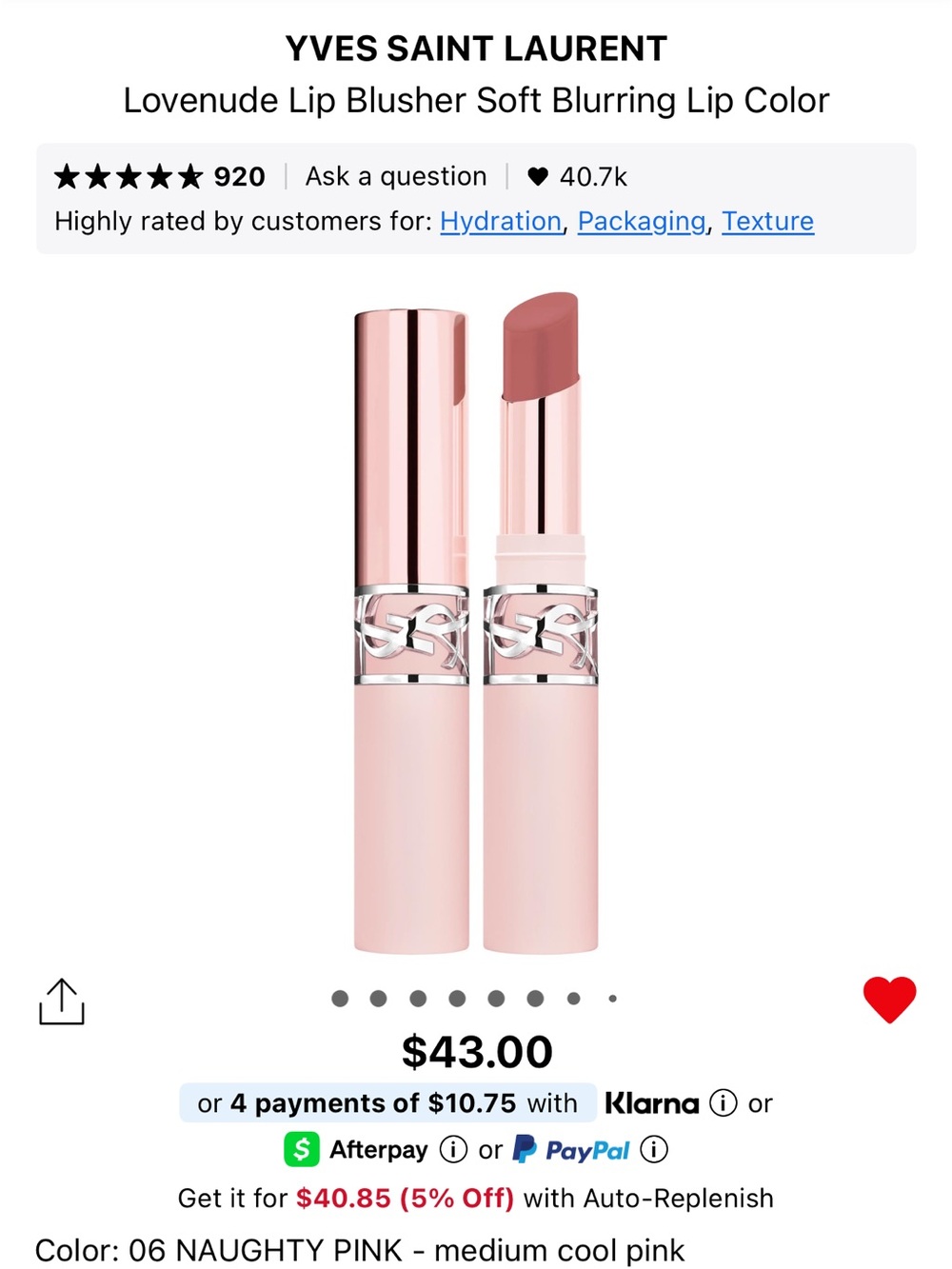NWT Yves Saint Laurent Lovenude Lip Blusher Soft Blurring LipColor Naughty Pink